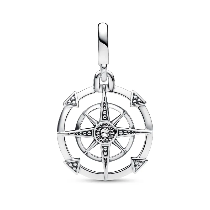 Pandora Compass sterling silver medallion with clear cubic zirconia 792693C01