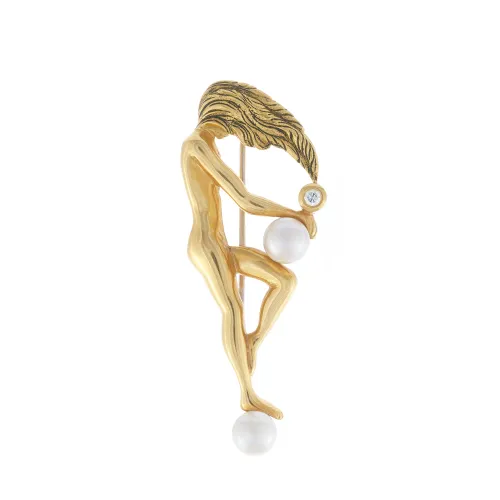 Alfinete Ouro Amarelo e Perolas