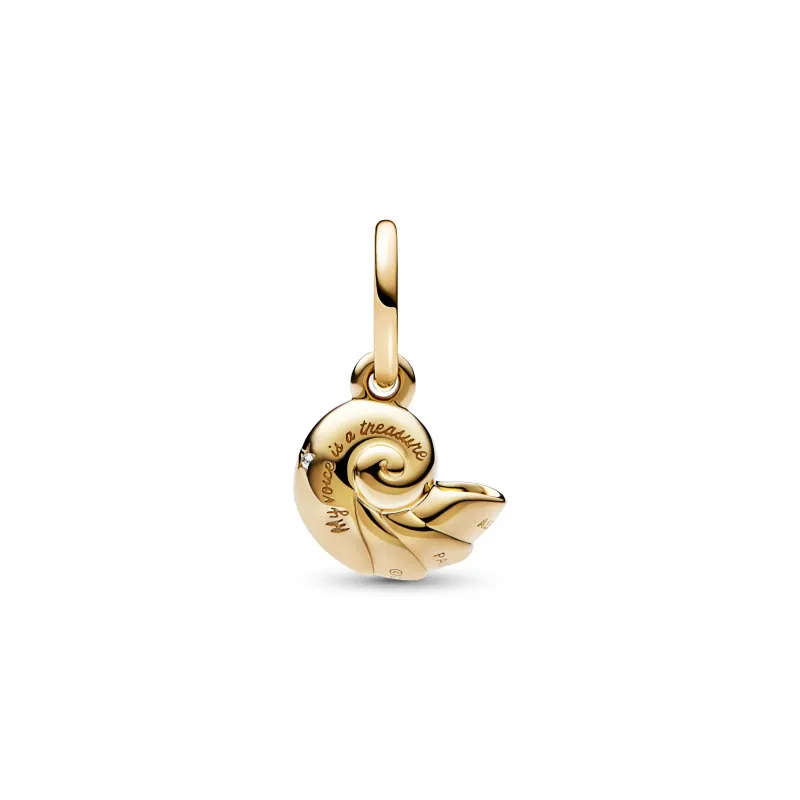 Pandora Disney The Little Mermaid shell 14k gold-plated dangle with 762685C01