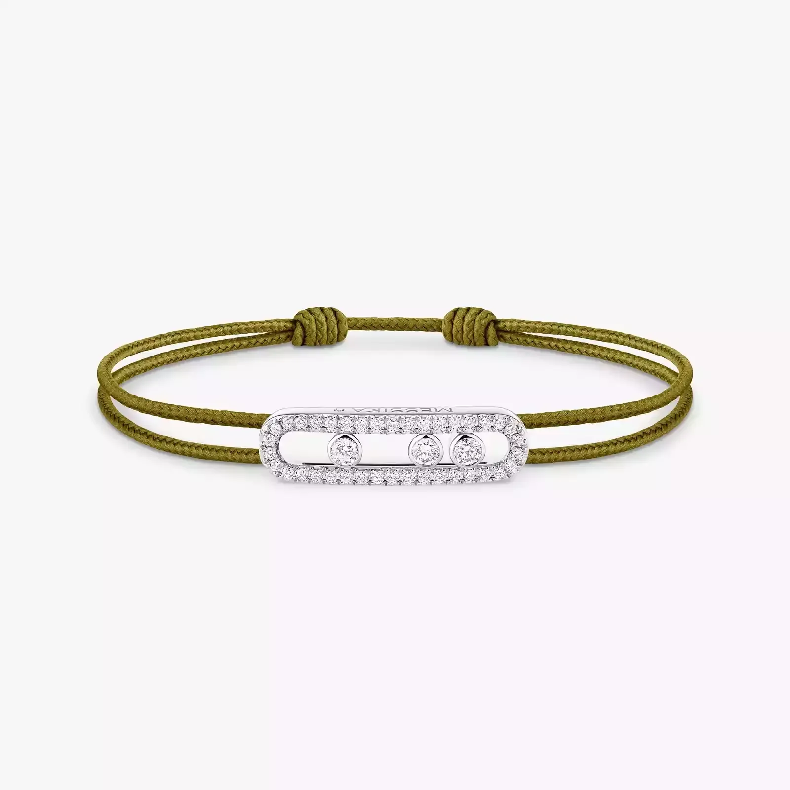 Image MESSIKA CARE(s) Diamond Pavé Khaki Cord Bracelet White Gold
