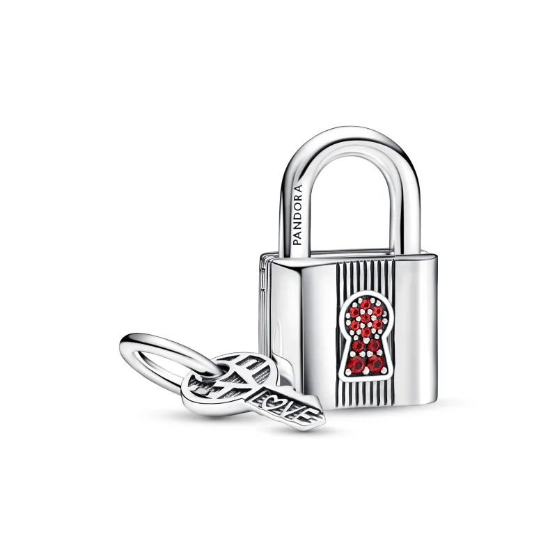 Pandora Padlock and key sterling silver dangle with salsa red crysta 790088C02