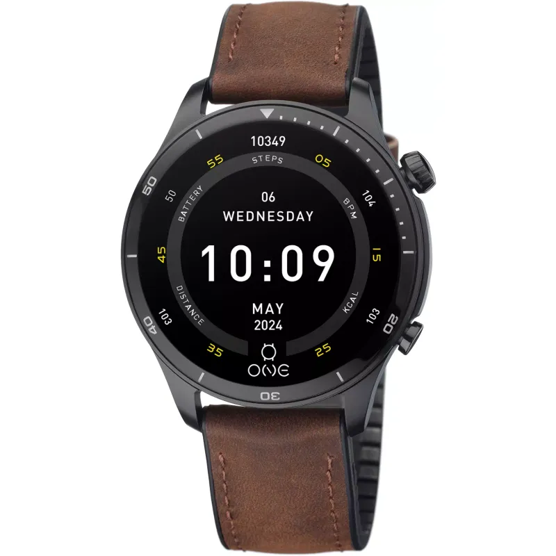 One Smartwatch Men Alphacall Brown Leather OSW0100BP41J