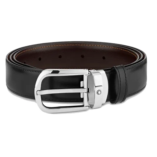 Montblanc Horseshoe buckle black/brown 30 mm reversible leather belt 114412