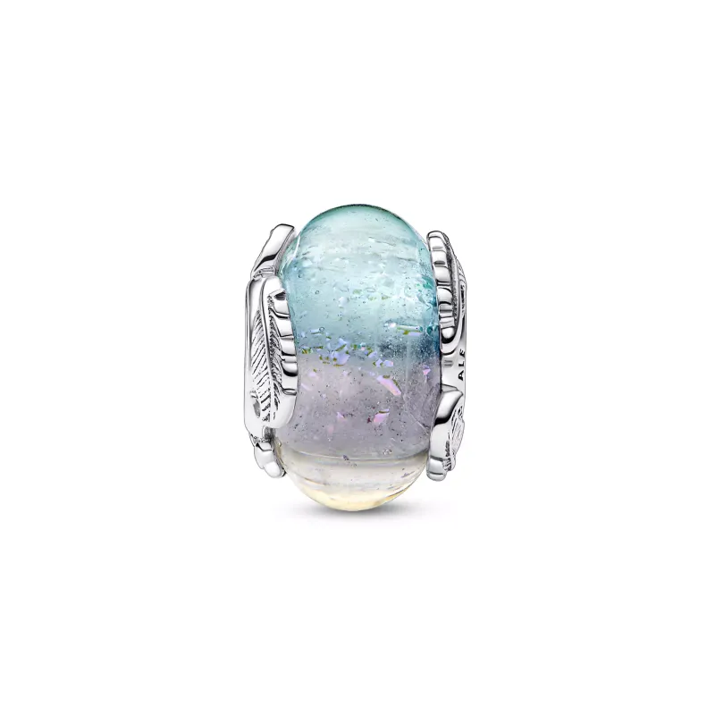 Pandora Feather sterling silver charm with pink dichroic multicolor 792577C00