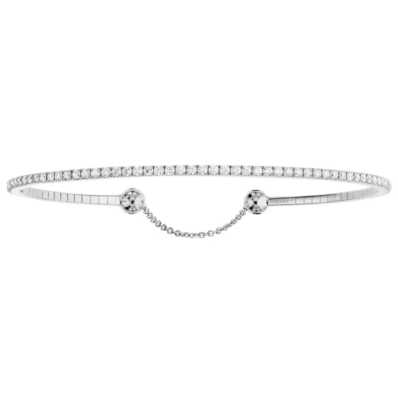 Messika Pulseira Skinny Ouro Branco com Diamantes MEK.13.PU.6097.WG