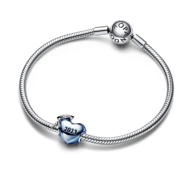 Pandora Graduation 2023 heart sterling silver charm with blue enamel 792590C01