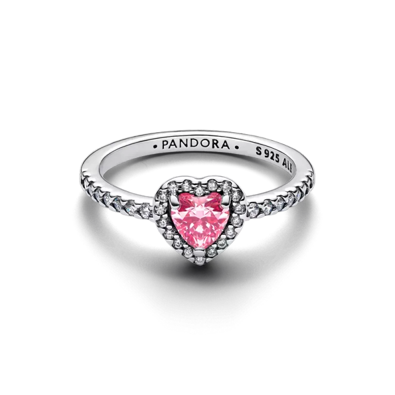 Pandora Heart sterling silver ring with fancy pink and clear cubic z 198421C03-52