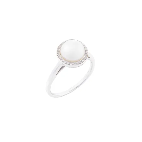 Image White Gold Ring with Diamonds and Pearl