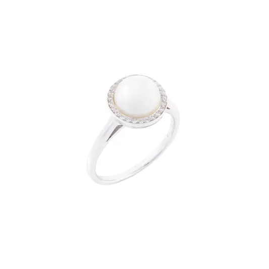 Marcolino White Gold Ring with Diamonds and Pearl 94204