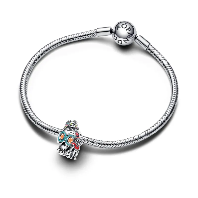 Pandora Disney Pixar Coco skull sterling silver charm with red, gree 792817C01