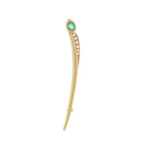 Alfinete Ouro Amarelo com Esmeralda