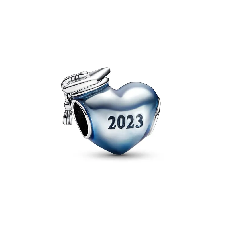 Pandora Graduation 2023 heart sterling silver charm with blue enamel 792590C01
