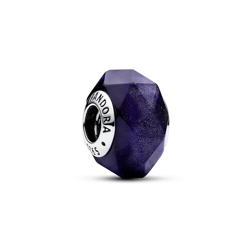 Pandora Sterling silver charm with faceted aventurine blue Murano gl 792984C00