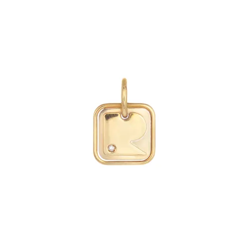 Medalha Letra R Ouro Bicolor com Diamantes