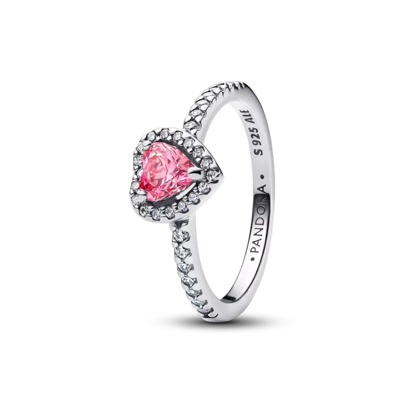 Pandora Heart sterling silver ring with fancy pink and clear cubic z 198421C03-52