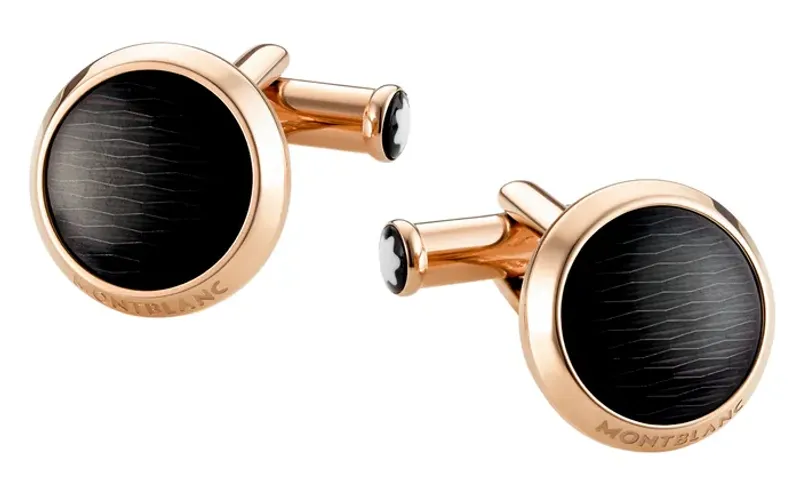 Montblanc Cuff Links, Round, Stainless Steel, Black Lacquer Inlay 112903