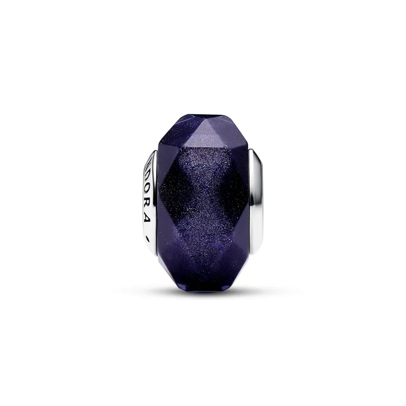 Pandora Sterling silver charm with faceted aventurine blue Murano gl 792984C00