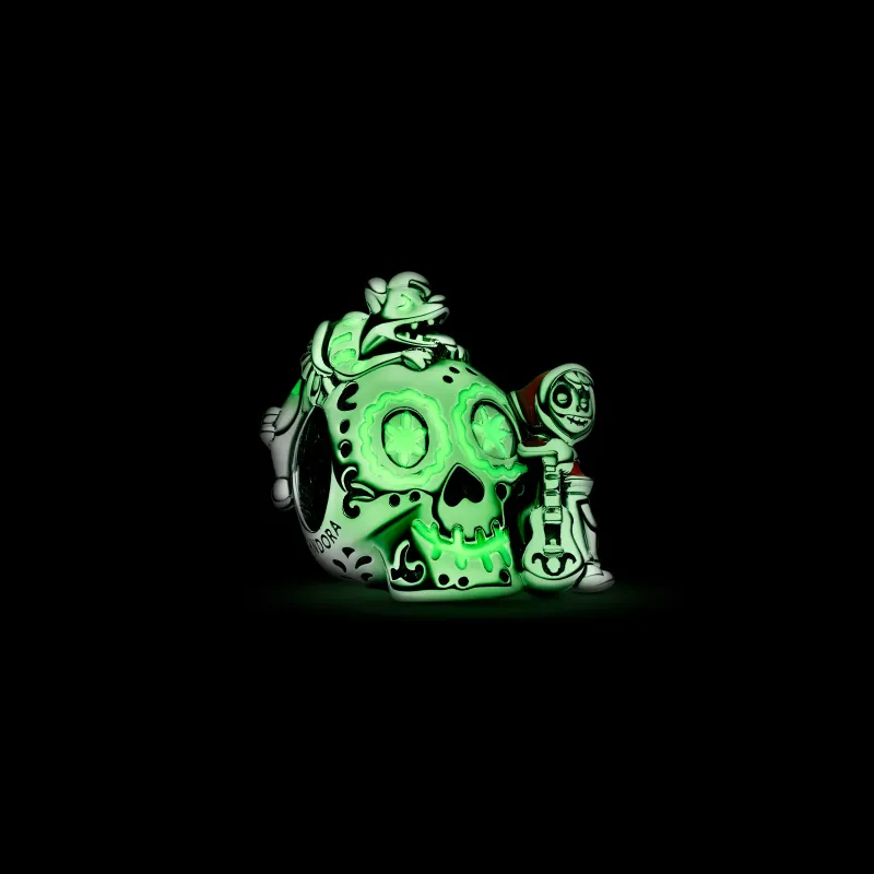 Pandora Disney Pixar Coco skull sterling silver charm with red, gree 792817C01
