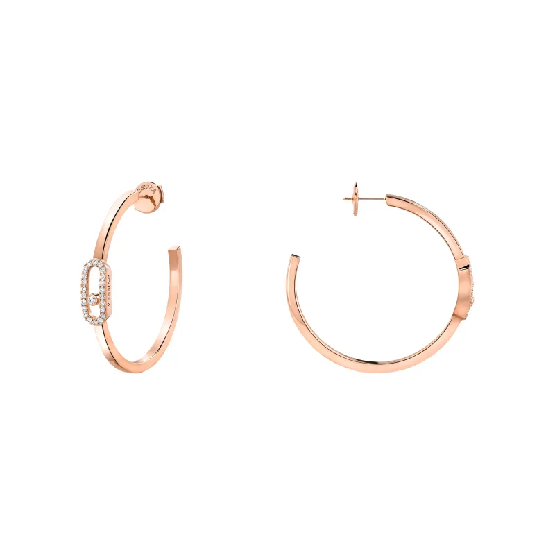 Messika Move Uno Pink Gold Diamond Hoop Earrings MEK.43.BR.12485.PG