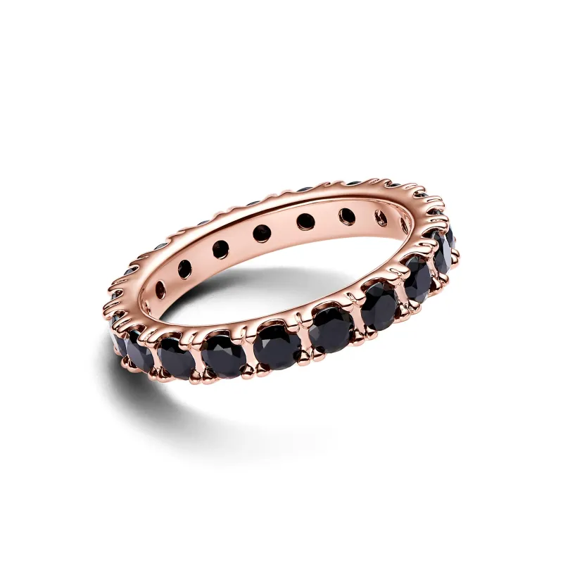 Pandora 14k Rose gold-plated ring with black cystal 180050C02-52
