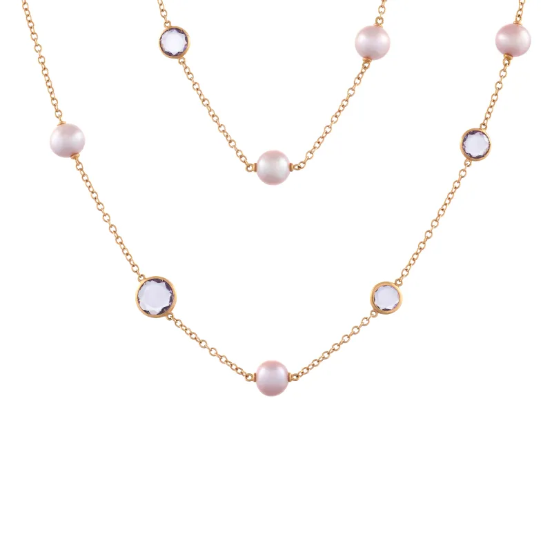 Marcolino Colar em Ouro Rosa e Pérolas C171R3A
