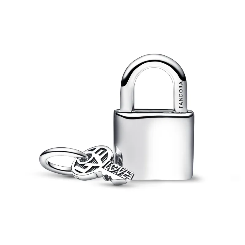 Pandora Padlock and key sterling silver dangle with salsa red crysta 790088C02