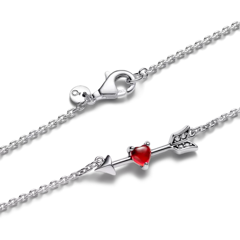 Pandora Heart arrow sterling silver pendant necklace with red Murano 393669C01-50