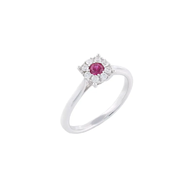 Marcolino Anel Ouro Branco com Diamantes e Rubi 90615C/003